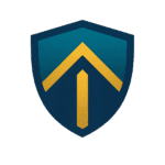 Hi Lo Insurance Logo of Shield with Navy Teal Gold Accents